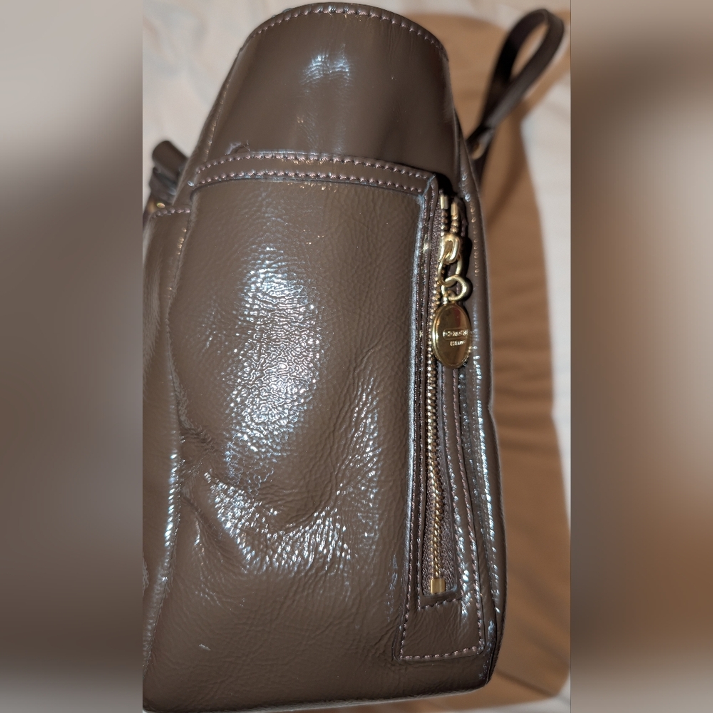 Coach Gallery Patent Leather Zipper Pocket Satchel Shoulder Bag Brown GUC - Picture 7 of 16